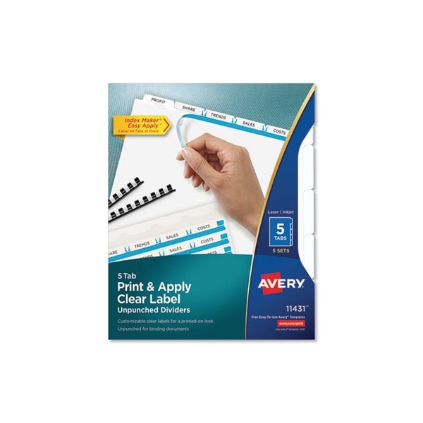 Avery Dennison Avery, PRINT AND APPLY INDEX MAKER CLEAR LABEL UNPUNCHED DIVIDERS, 5TAB, LETTER, 5 SETS 11431 - main